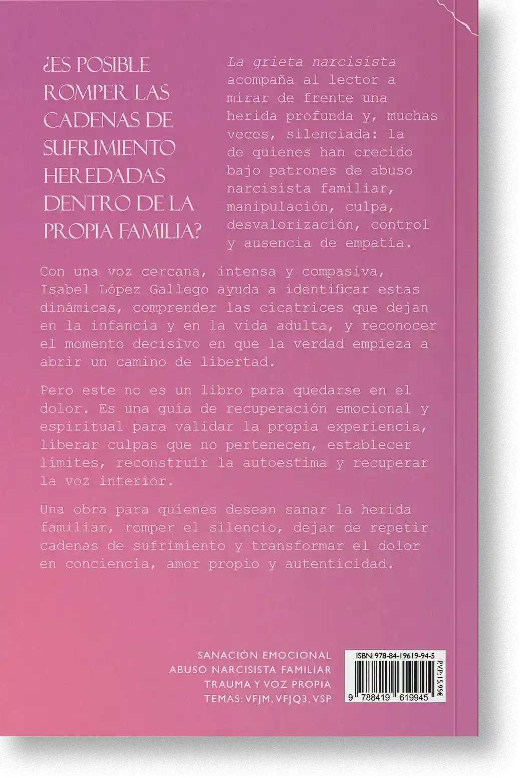 Contraportada del libro La grieta narcisista